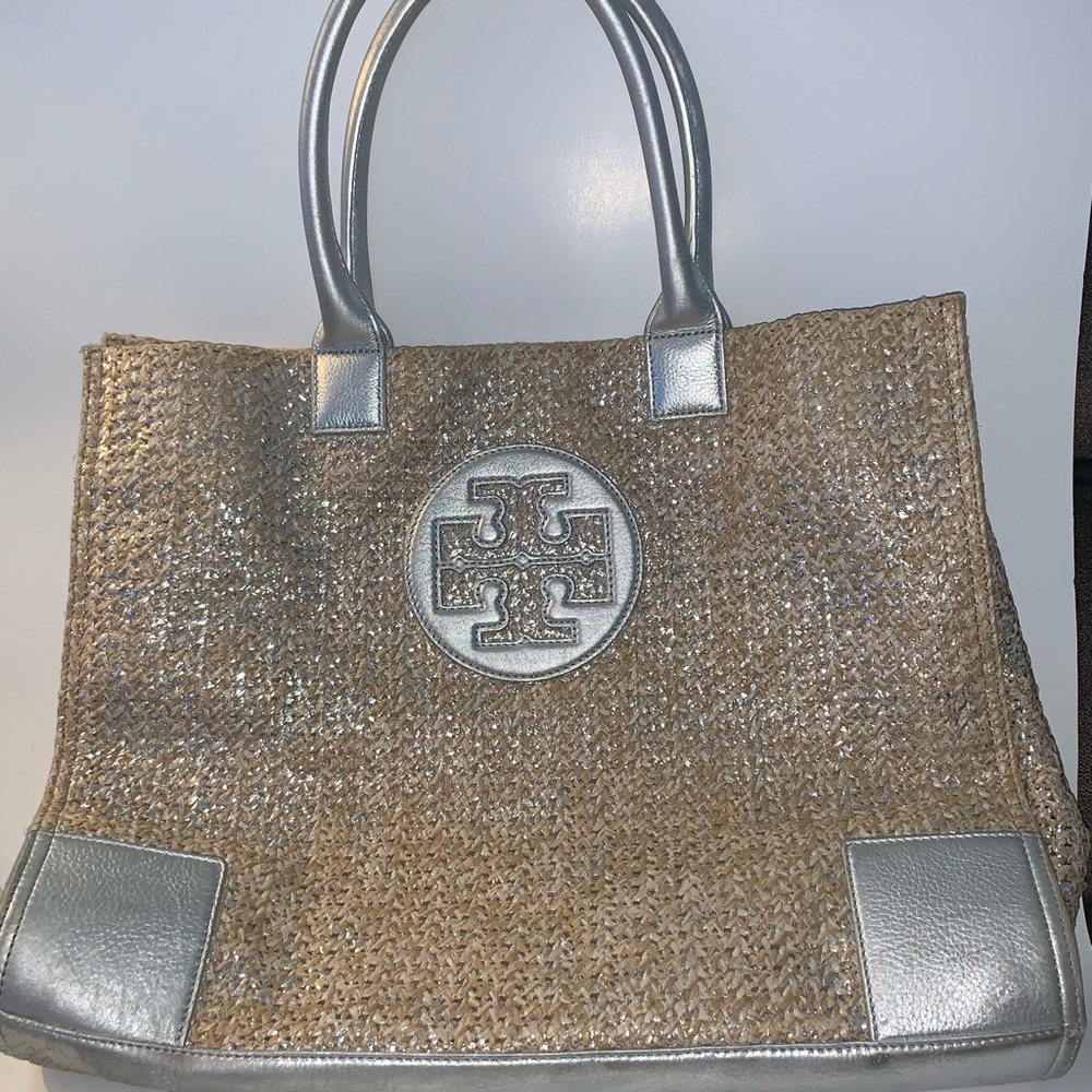 Tory Burch Silver and Tan Tote Bag